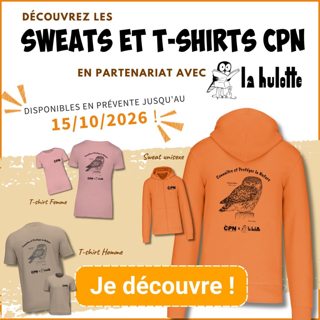 Découvrez les sweats et t-shirts CPN en partenariat avec La Hulotte, disponibles en prévente jusqu'au 15/10/2026